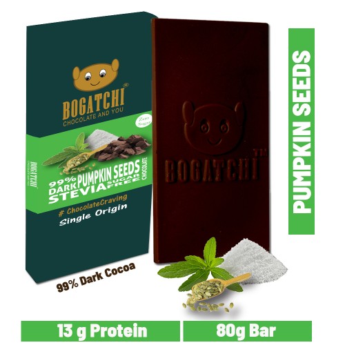 BOGATCHI Stevia Sugarfree Chocolate Bar, Pumpkin Seeds, 80g